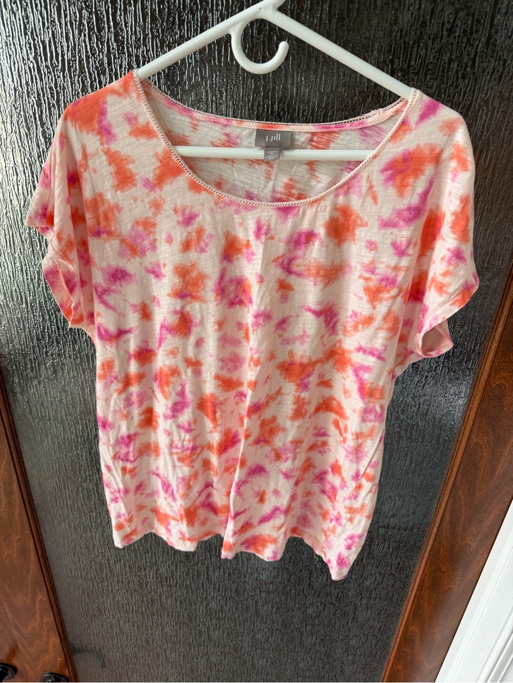 J.Jill XL Pink Orange Watercolor Floral Flutter Sleeve Top